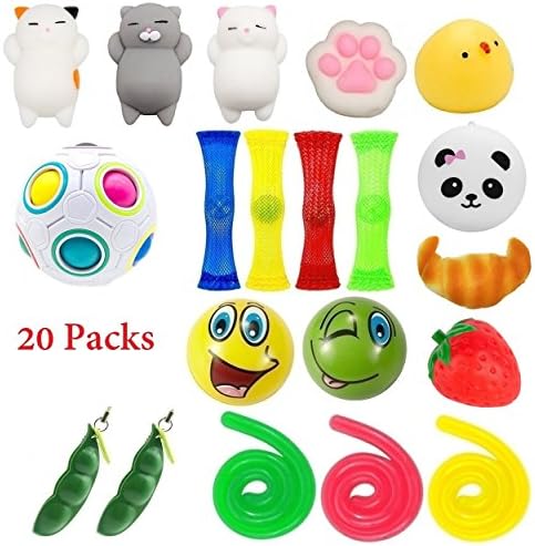 20 Pack Sensory Toys Bundle,Kids Fidget Toys For Relaxing Therapy,Rainbow Magic Ball/Mochi Squishy Toys/Slow Rising Squishies/Stretchy Strings/Squeeze Soybean For ADD ADHD