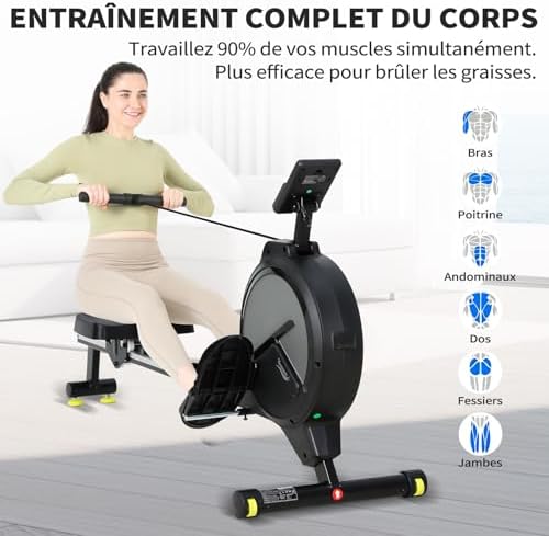 Rameur d'Appartement à 16 Niveaux de Résistance Magnétique, Rameurs Silencieux Glissière Lisse, Rameurs Appartement Magnétique Ecran LCD, Rameur Musculation Fitness, Rowing Machine Bureau