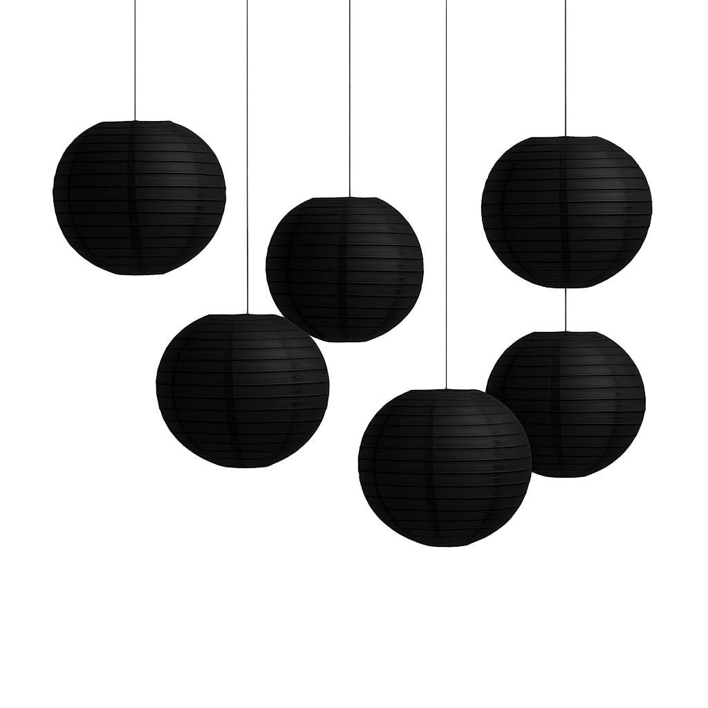 Matissa Pack of 6 Paper Lantern Lampshade Party Birthday Baby Shower Wedding Celebration Decoration (Black, 4" (10 cm))