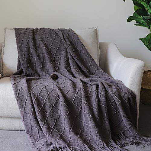 MEIQB Soft Throw Blanket Warm & Knitted Blankets with Decorative Fringe Lightweight for Bed or Sofa Decorative (Gray, 50" x 90")