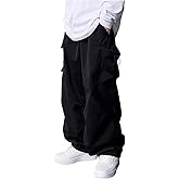 GORGLITTER Boy's Pants Baggy Cargo Wide Leg Pants Casual Y2K Flap Pocket Side Elastic Waist Loose Trousers 8-16Y