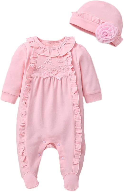 Infant Baby Girl Ruffled Cotton Footies Footed Overall