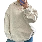 Women Bow Embroidery Hoodie Teen Girls Cute Graphic Hooded Loose Preppy Y2K Long Sleeve Pullover Hoodie Tops