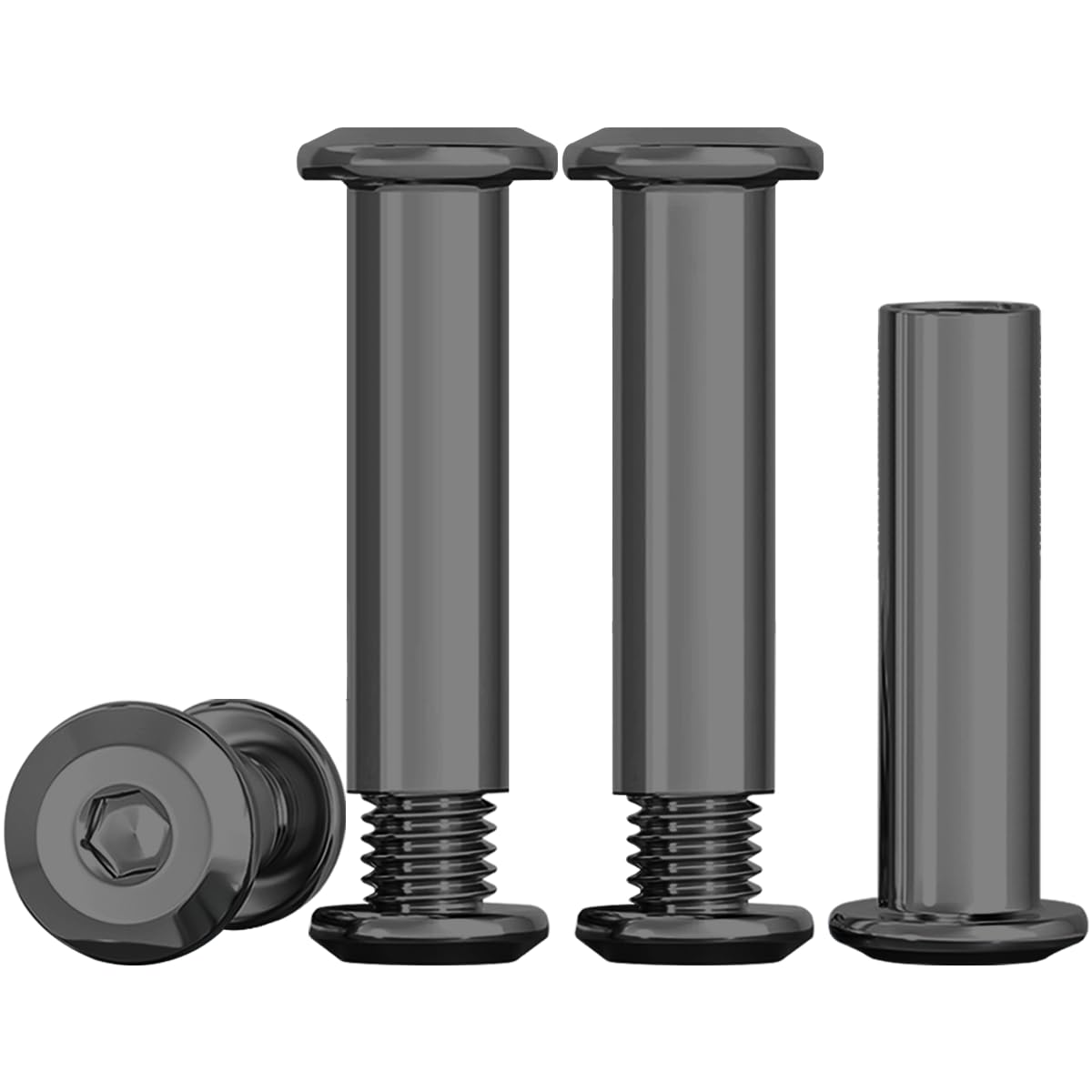 Drenky Barrel Nuts Kit M6 Furniture Connector Nuts Black M6 X 25mm 304 Stainless Steel Bolts Rustproof Connection Screws Belt Buckle Binding Bolts for Leather Belt and Furniture Repair, 10 Sets
