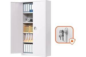 Aobabo Metal Storage Cabinet with Lock,Steel Storage Cabinet with Door and 4 Adjustable Shelves, 71'' Tall Storage Cabinet for Office,Home,Garage, Assembly Required