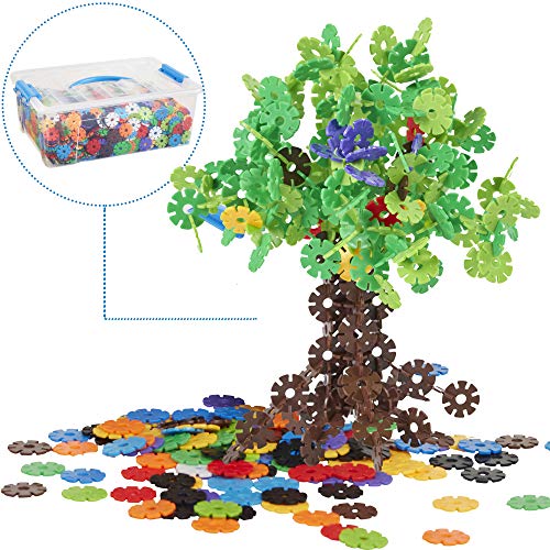ECR4Kids Junior Connect-a-Cog Connecting Flakes STEM Manipulatives Building Blocks Set, Interlocking Educational Sensory Learning Toys for Children with Storage Container and Learning Guide (2000-Piece Set)