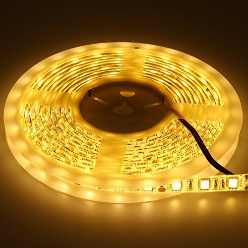 LED Flexible Strip SMD5050 Warm White 12V 60L/m 300L/roll IP65 5M/16.4ft Long Super Bright 18-20L High Lumen Cuttable for Any DIY Decoration Lighting+DC Female Connector