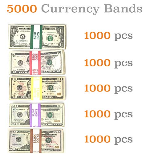 Money Bands Currency Sleeves Straps - Made in USA (Pack of 5000) Self-Adhesive Assorted Money Wrappers for Bills Color Coded Wraps Meets ABA Standards, 7.5 x 1.25 inches - Counter Recyclable Kraft Pap - Thumbnail 2