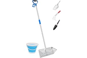 Arejonner Sand Flea Rake Set, 304 Stainless Steel, Detachable 60 Inches Long Handle, 16'' Basket with Sharp Teeth. Includes D-Handle Grip, Small Shovels, Sifter and Bucket