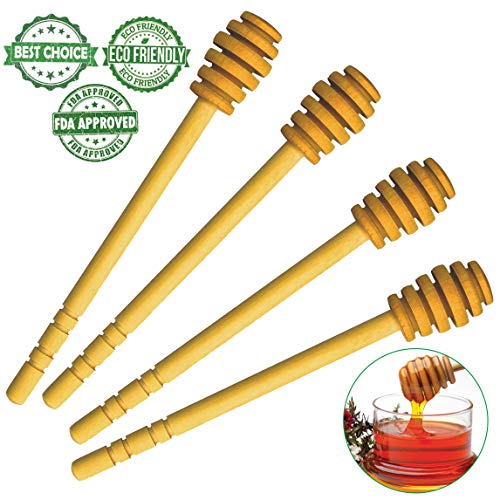 Wooden Honey Dipper Sticks by BIBI HONEY – 6,5 Inch Wooden Syrup Dippers – Honeycomb Sticks Perfect for Drizzling Honey | Maple Syrup | Chocolate | Caramel - Honey Spoons – 4 Pack - Thumbnail 6
