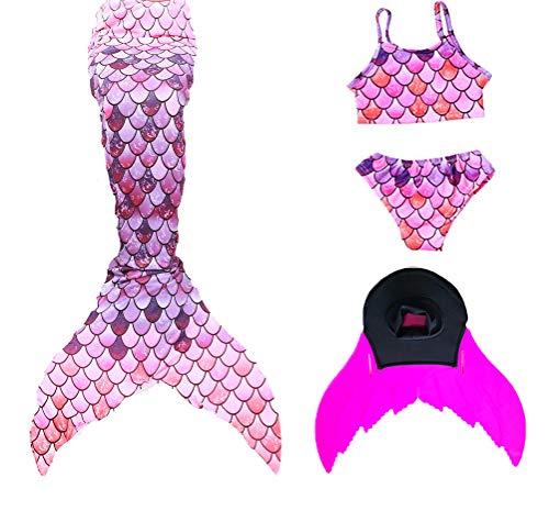 XonyiCos Mermaid Tail with Monofin Swimmable Tails Swimwear for Girls Boys Kids 3~10 Years (140 (10-12 Years), Mermaid 4)