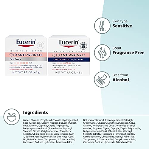 Eucerin Q10 Anti Wrinkle Face Cream Bundle, Day Cream and Night Cream For Face, 1.7 Ounce (Pack