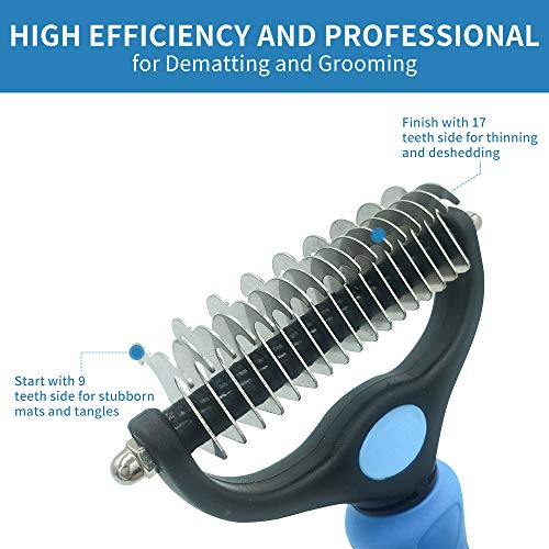 Dog Brush for Shedding Grooming & Cat Comb Set 2 Sided Safe Dematting