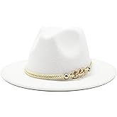 Gossifan Lady Fashion Wide Brim Felt Fedora Panama Hat with Ring Belt