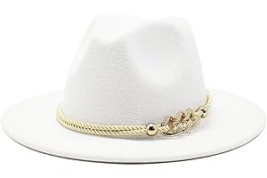 Gossifan Lady Fashion Wide Brim Felt Fedora Panama Hat with Ring Belt