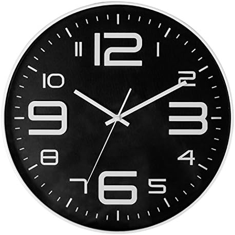 Aioloc Indoor Silent Movement Modern Wall Clock 10 Inch Big 3D Arabic Numerals Clocks Battery Operated Black