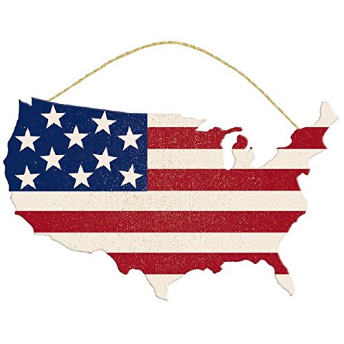 American Fourth of July Party USA Flag Hanging Sign Decoration, Fiberboard, 11