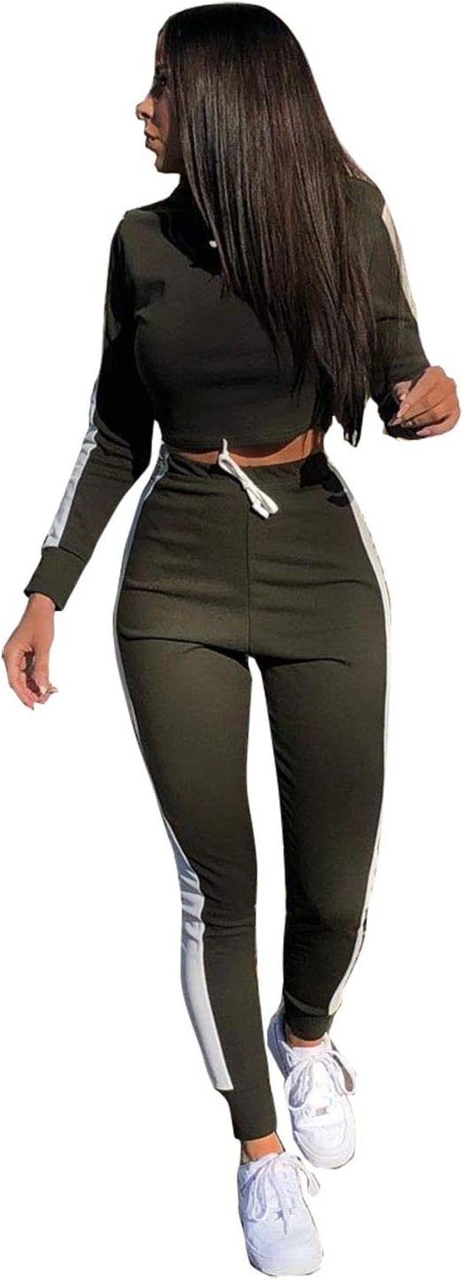 Women's Striped Sportswear Wear and Crop Top and Jogger Set Suit Sport Yoga Gym Workout Outfit Set
