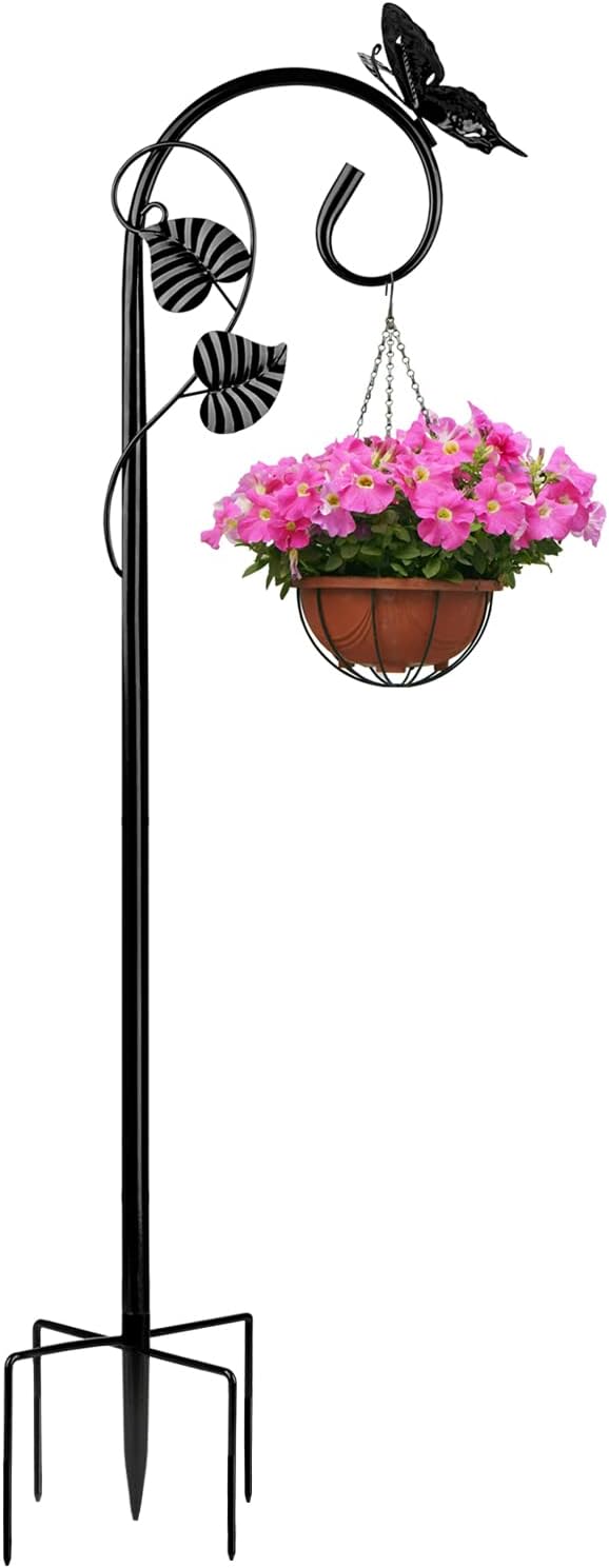 Outdoor Shepherd's Hooks - Fave Plus Shepherd Hook Outdoor Hummingbird Feeder Pole Garden Butterfly Ornament 80 Inch with 5 Prong Base Adjustable Height Heavy Decoration Hanging Holder Plant for Garden