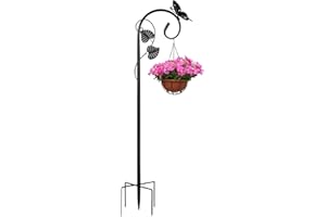 Fave Plus Shepherd Hook Outdoor Hummingbird Feeder Pole Garden Butterfly Ornament 49 Inch with 5 Prong Base Adjustable Height Heavy Decoration Hanging Holder Plant for Garden