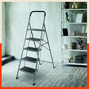 Bathla Boost 5-Step Foldable Steel Ladder for Home with Anti-Slip Steps (Black)