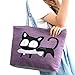 Meiyiu Women Girls Casual Satchel Cute Cat Patttern Handbag Single Shoulder Canvas Bag Purple
