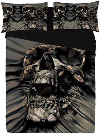 Wild Star Home Skull RIP-Thru Duvet & Pillows Case Covers Set for Kingsize Bed