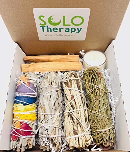 Smudge Kit Spiritual Set - White Sage, Cedar, 7 Chakra Sage, Yerba Santa, Palo Santo, Sandalwood T-Lite Candle - for… - Image 3