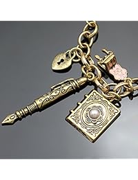 Q&Q Fashion Vintage Fairytale Charms Alice in Wonderland Style Frog Mirror Tea Party Chain Cuff Bangle Bracelet