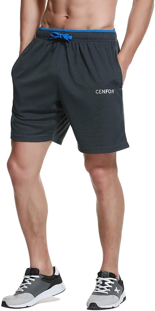 CENFOR Men's 7" Athletic Workout Shorts with Pockets Drawstring Quick Dry Breathable Active Training Shorts: Clothing
