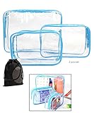 JAVOedge 3 Pack Clear PVC Toiletry Bag Set with Zipper for Vacation, Bathroom, Storage (3 Sizes)