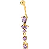 COOLSTEELANDBEYOND Gold Color Belly Button Ring with Purple CZ Gems Dangle Navel Piercing Jewelry for Women
