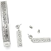 Pierre Lorren HANDMADE Fine Greek Jewelry SET Diamond Eternity Bangle Bracelet Greek Meander Earrings Gold Greek Jewelry 18kt Gold 272 Crystal Diamonds Graduation ETERNITY SUCCESS gift