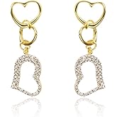 T-ztoss Elegant 925 Sterling Silver Rhinestone Heart Earrings Gold Shiny Drop Dangle Earrings Statement Jewelry for Women Girls Valentine Gifts