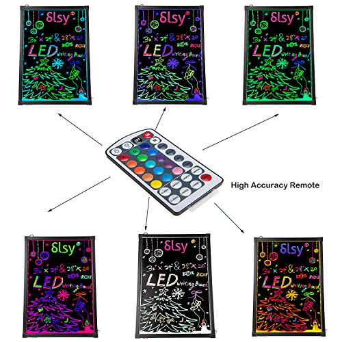 Slsy Illuminated LED Message Writing Board Erasable Neon Effect Menu Sign Board with 8 Fluorescent Makers,12Colors Flashing Modes,Remote Control Message Board (32''X24") - Thumbnail 2
