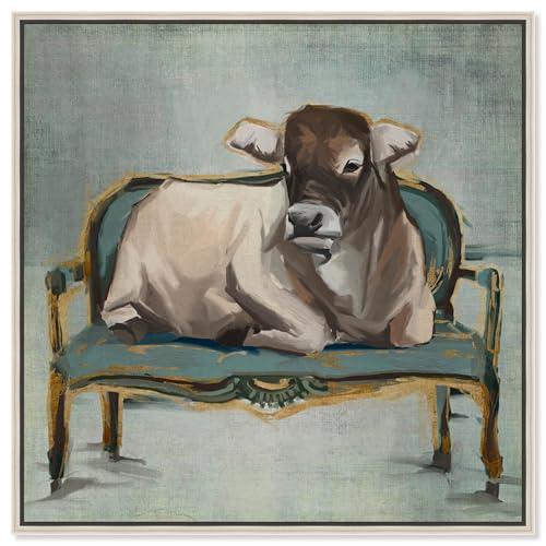 Country Farmhouse Canvas Print Painting Animal Wall Art 'Majestic Cow' Champagn…