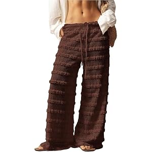 Women's Crocheted lace Edge Pants Layered mesh Cover Shirt Beach Pants