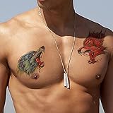 TAFLY Men's Chest Tattoos Wolf Transfer Temporary Tattoo for Men 3 Sheets