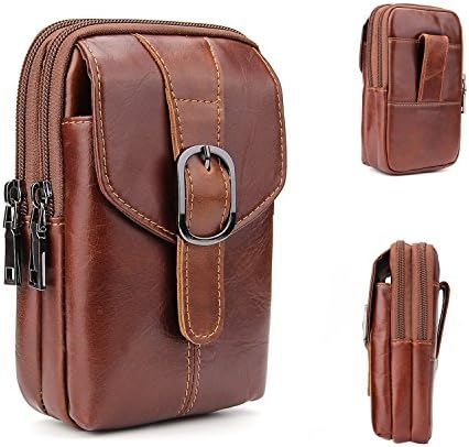 Men's Outdoor Sports Universal Cell Phone Crossbody Purse Case,KAIFX Large Capacity Durable Cowhide Head Layer Waist Bag for iPhone 7/8 Plus,Samsung S8 Plus/Note 8 Or Other Phone under 6.3" (Size 1)