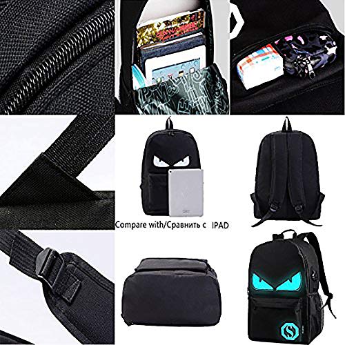 Lmeison Anime Cartoon Luminous Backpack with USB Charger Port and Lock & Pencil Case, Unisex Fashion Black Daypack Shoulder Rucksack Laptop Travel Bag College Bookbag - Thumbnail 4