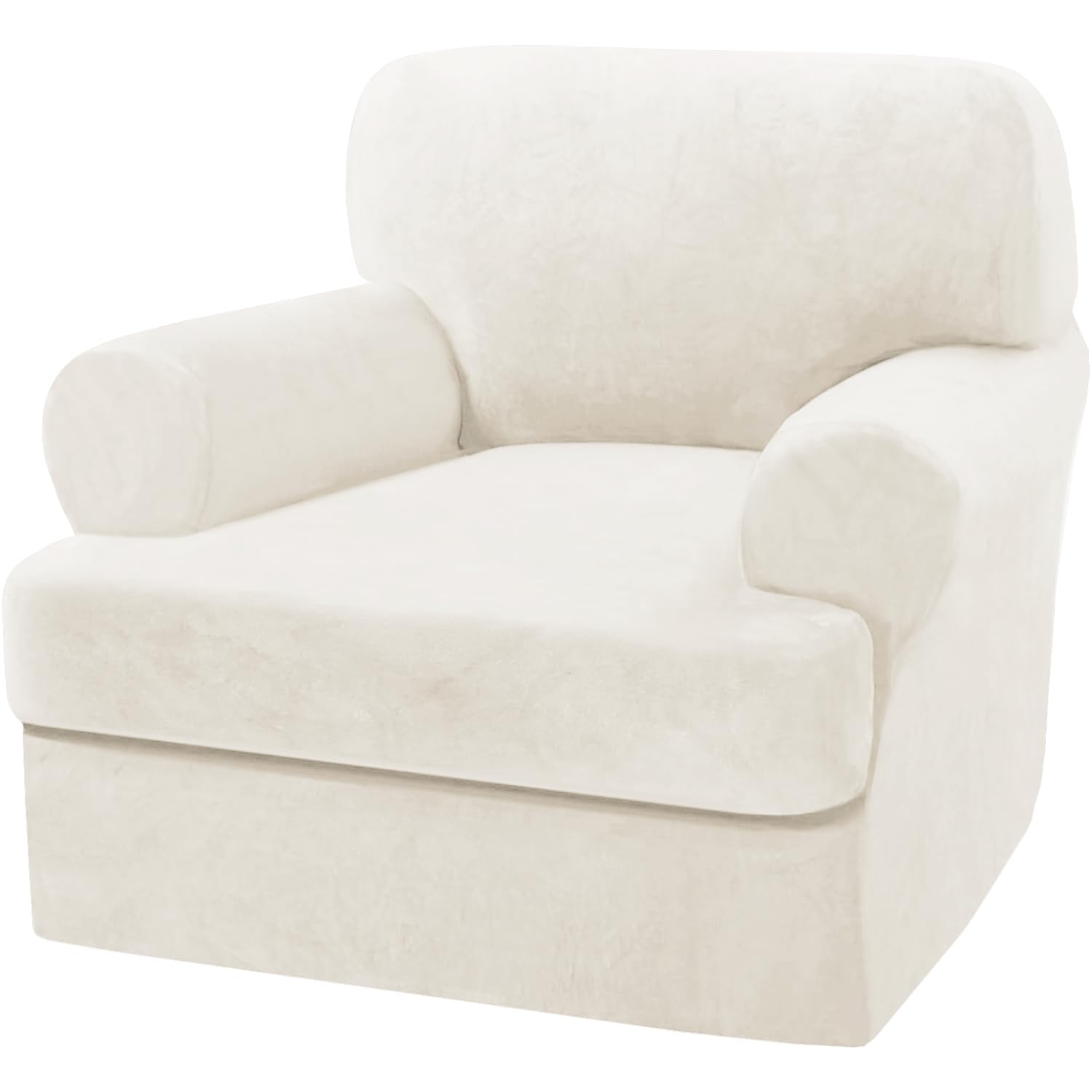 Photo 1 of H.VERSAILTEX Sofa Cover 2 Piece T Cushion Armchair Slipcovers Thick Velvet Couch Cover Stretch T Cushion Sofa Covers for 1 Cushion Couch with 1 Individual T Cushion Covers, Porcelain