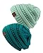 Unisex Trendy Warm Chunky Soft Stretch Cable Knit Slouchy Beanie Skully (Gift Set- Teal & Mint)