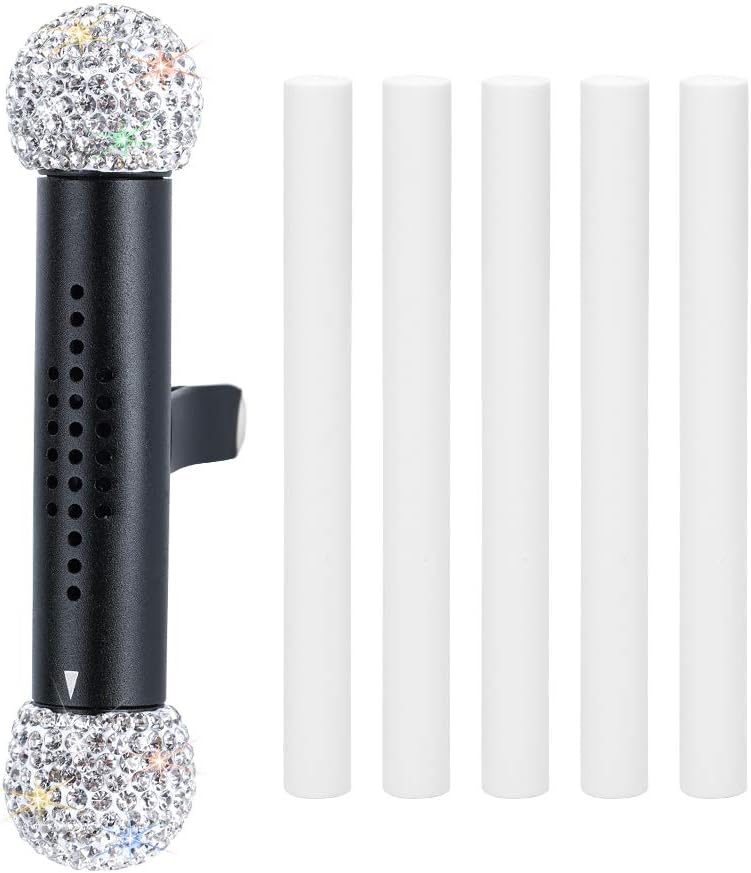 SAVORI Car Air Freshener Vent Clip, Bling Rhinestone Crystal Solid Perfume Aroma Car Fragrance Diffuser with Vent Clip Car Vehicle Solid Air Purifier Reusable for Vehicle Bedroom (White)