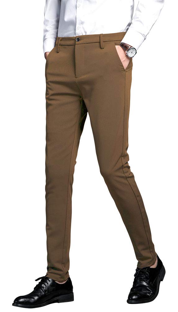 thumbnail image 2 of Men Dress Pants,Mens Casual Plaid Stretch Flat-Front Skinny Business Pencil Long Pants Trousers With Pockets 2 of 10