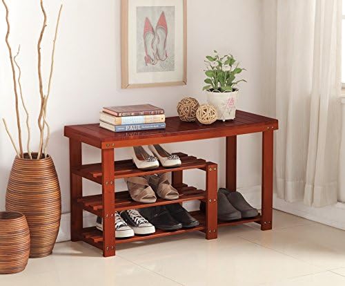 Walnut Finish Solid Wood 3-tier Storage Shoe Boot Bench Shelf Rack