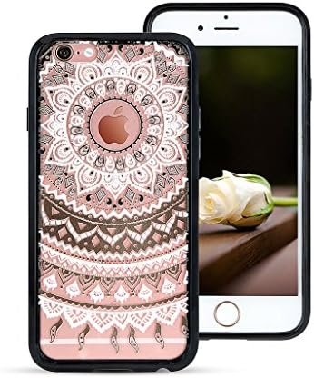 iPhone 6 6s Case YCAun Lovely Mandala Floral Lace Clear PC Hard Back with TPU Bumper Protective Transparent Cover Slim Fit Shock-Absorption Case[Black]