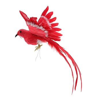 Magideal Oiseau Artificielle Plumes Figurine En Plastique Paysage Ornement Jardin Décor Noël Bricolage Halloween 3 Queue Rouge 28 5 3cm