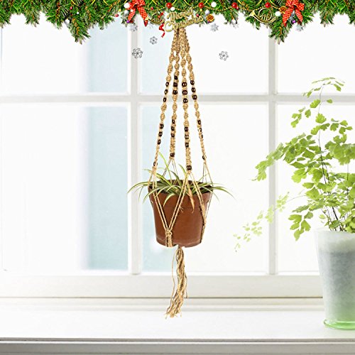 Newcomdigi  Macrame Plant Hanger Indoor Outdoor Hanging Planter Basket Jute Rope 4 Legs 40 Inch - Thumbnail 2