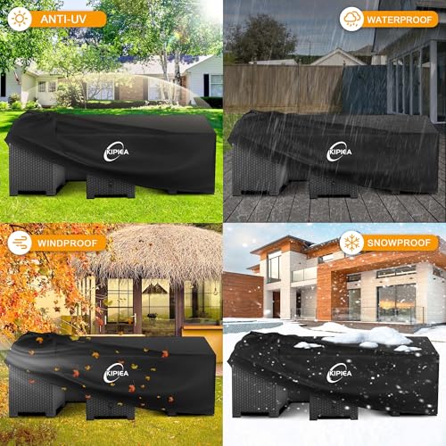 Kipiea Patio Furniture Covers Waterproof Winter, Heavy-Duty 420D Outdoor Patio Table Set Covers, Rectangular Outdoor Sectional Couch Covers (78" L x 58" W x 28" H)