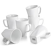 WishDeco White Coffee Mugs Set of 6, Ceramic Coffee Cups 14 oz, Modern Tea Mugs, Porcelain Tea Cups, Large Mug for Latte, Cappuccino, Milk, Juice, Cocoa, Square Bottom, Microwave and Dishwasher Safe